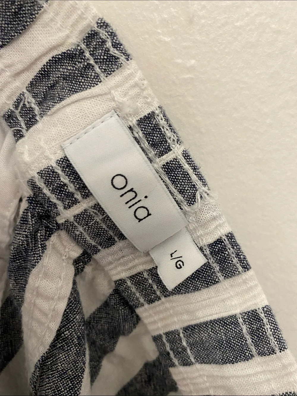 Onia Navy and White Vertical Stripe Linen Pants